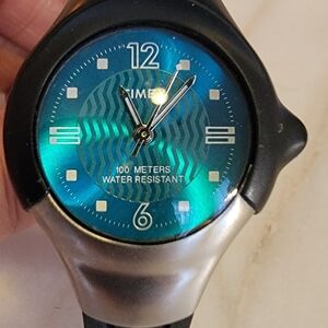 Timex Silver and Blue Vintage Sports Watch